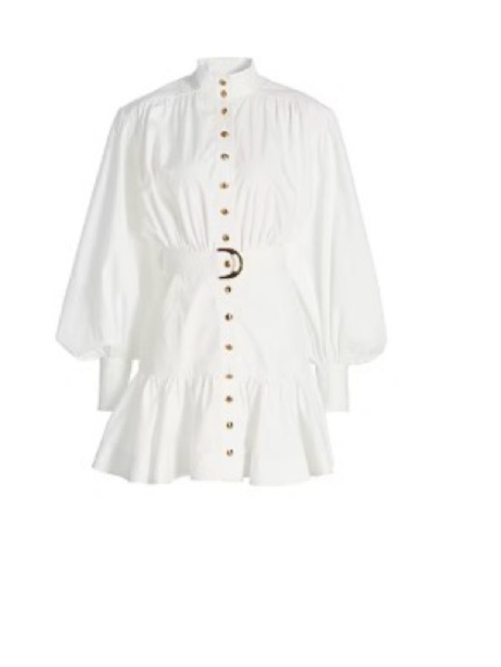 Zimmermann White Button-Front Mini Dress with Belt